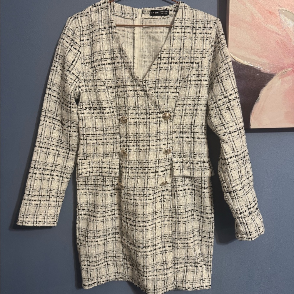 Chic Plaid Double-Breasted Blazer Dress